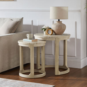 English Elm 24 Inch Round Pine Wood Nesting Side Tables Set of 2 Mid Century Rustic Living Room Accent Oak W2582P385364