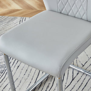 English Elm Table Modern Luxurious 7-Piece Transparent Glass Dining Set With 6 Light Gray Pu Chairs & Metal Legs W1151S04132-GIGA