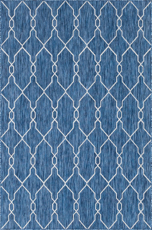 Unique Loom Outdoor Trellis Links Trellis Machine Made Trellis Rug Blue, Ivory/Navy Blue 6' 1" x 9' 0"
