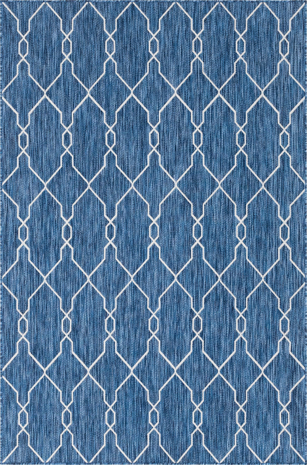 Unique Loom Outdoor Trellis Links Trellis Machine Made Trellis Rug Blue, Ivory/Navy Blue 6' 1" x 9' 0"
