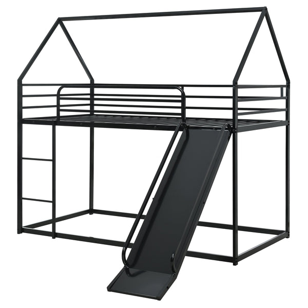 English Elm Twin Metal Tube Bunk Bed Frame for Kids Durable Sturdy Construction Safe Space-Saving Design Black W420P256561