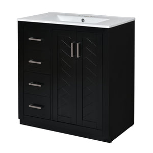 English Elm 30'' Elegant Bathroom Vanity Combo With Ceramic Sink, Storage Cabinet, 3 Drawers & Soft-Close Doors N710P191970B