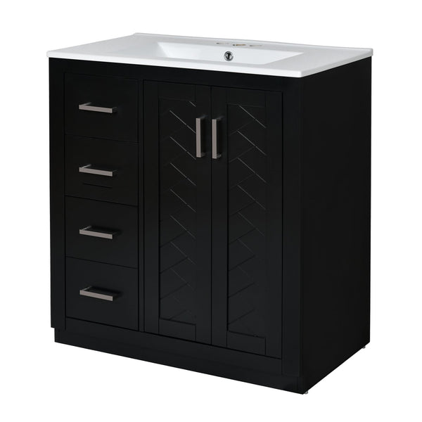 English Elm 30'' Elegant Bathroom Vanity Combo With Ceramic Sink, Storage Cabinet, 3 Drawers & Soft-Close Doors N710P191970B