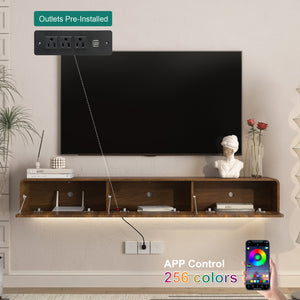 English Elm Floating Wall Mounted Tv Console with Led Ambient Lighting for Modern Living Rooms W1321P450664