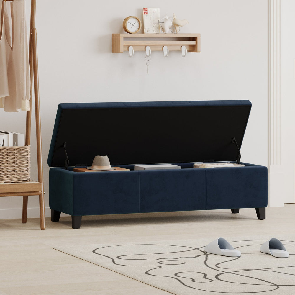 English Elm Indoor Tufted Upholstered Storage Bench with Lift Top Hidden Compartment for Entryway Dark Blue N779P396200D