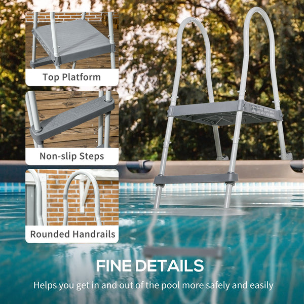 English Elm Outsunny A-frame Above Ground Pool Ladder with Platform Galvanized Steel 48 Inch W2225P200795