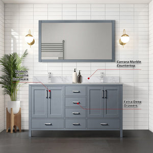 English Elm Dark Grey Double Bath Vanity 60 in W x 22 in D with Carrara Marble Top, Chrome Faucet & 58" Mirror Durable B2731S00992