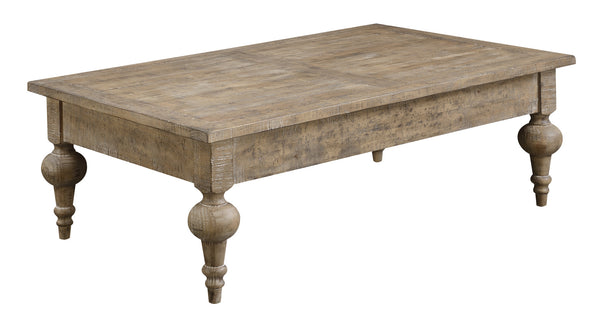 English Elm Wallace & Bay - Taupe Rustic Solid Wood Coffee Table – Sandstone Buff Finish, Easy-Care, 52" x 32" x 18" Centerpiece B2709P212410