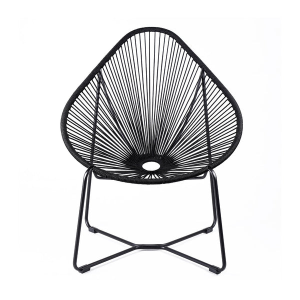 English Elm Lirren Steel Papasan Lounge Chair with Woven Rope Seat, Indoor/Outdoor Durable Design, No Assembly Required Black B2736P354306