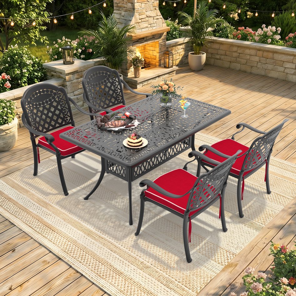 English Elm 5-piece Cast Aluminum Outdoor Dining Set with Ornate Patio Design and Weather Resistant Frame W1710S00568
