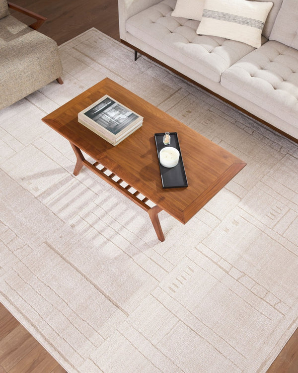 Livabliss Alma Turkish Woven Polypropylene Area Rug Modern Low Profile Living Room Floor Accent Ivory, Taupe 6'7" x 9' EDAL2301-679