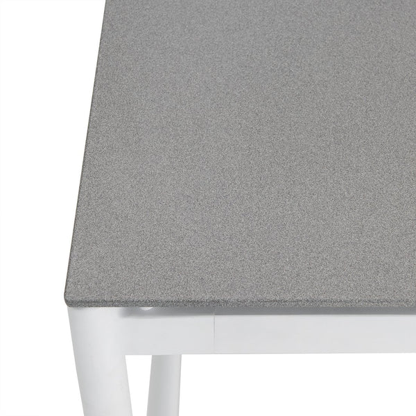 English Elm Zepherin White Aluminum and Teak Outdoor Dining Table with Stone Top — Durable, Low-Maintenance, Spacious Design B2736P354349