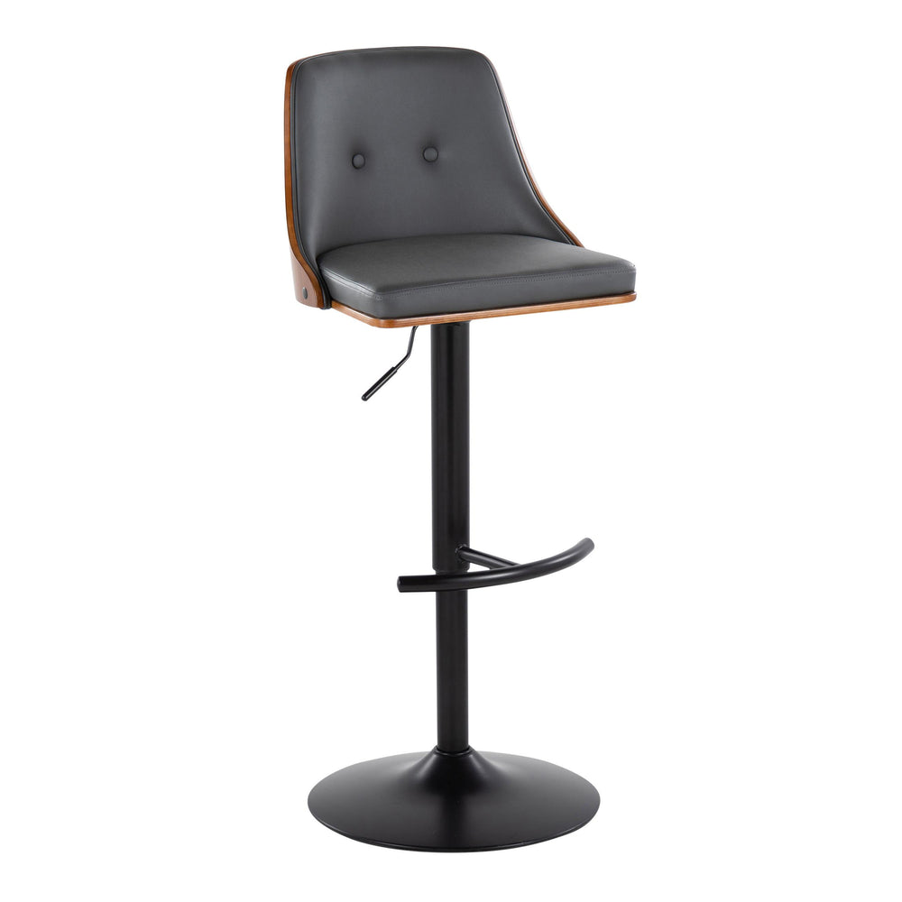 English Elm Gianna Mid-Century Modern Adjustable Barstool Set Of 2 In Black Metal & Walnut, Stylish Grey Leather B202S00886