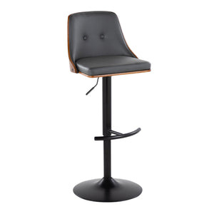 English Elm Gianna Mid-Century Modern Adjustable Barstool Set Of 2 In Black Metal & Walnut, Stylish Grey Leather B202S00886