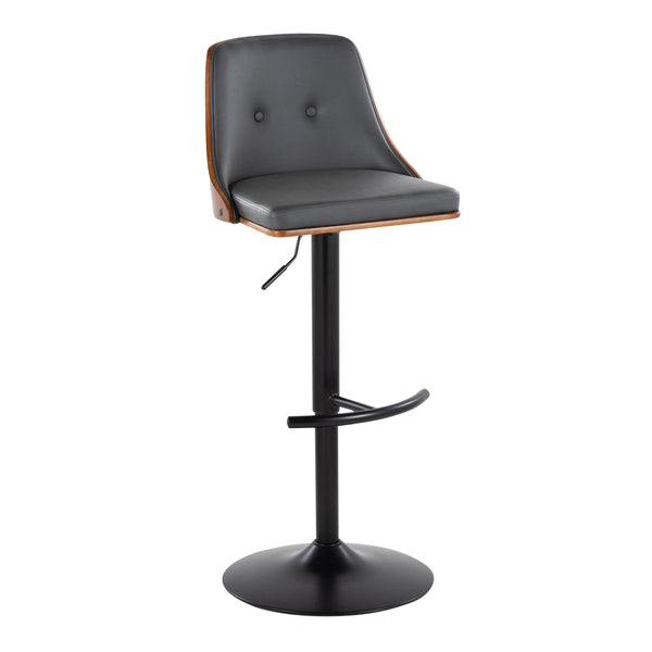 English Elm Gianna Mid-Century Modern Adjustable Barstool Set Of 2 In Black Metal & Walnut, Stylish Grey Leather B202S00886