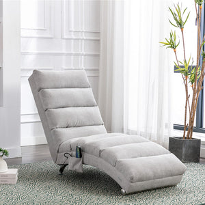 English Elm Linen Ergonomic Massage Chaise Lounge with Remote Control, 140° Recline, Heavy-Duty Frame, 5 Modes LIGHT GREY W39539625
