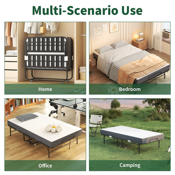 English Elm Large 75"x46" Folding Bed for Tall People — Extra-Long Wide Rollaway with 5" Memory Foam, 450lb Capacity T2398P403870