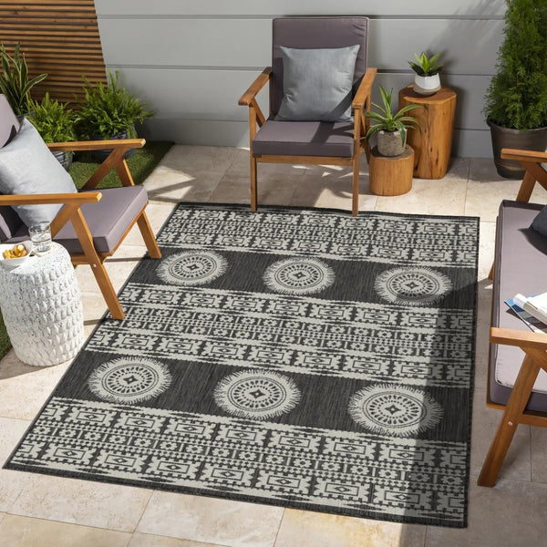 English Elm Sunshine Anthracite Area Rug 5'3" X 7'3" - Durable, Low-Maintenance, Pet-Friendly Indoor/Outdoor Decor B186P198920-GIGA