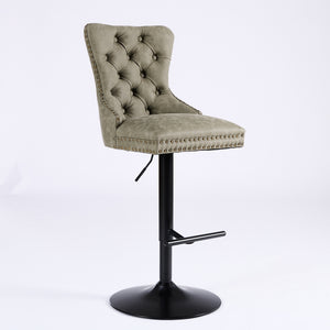 English Elm A&A Furniture Aged Olive Green Swivel Barstools, Adjustable 26"-33" Height, Set Of 2 For Home Bars W1143P195202
