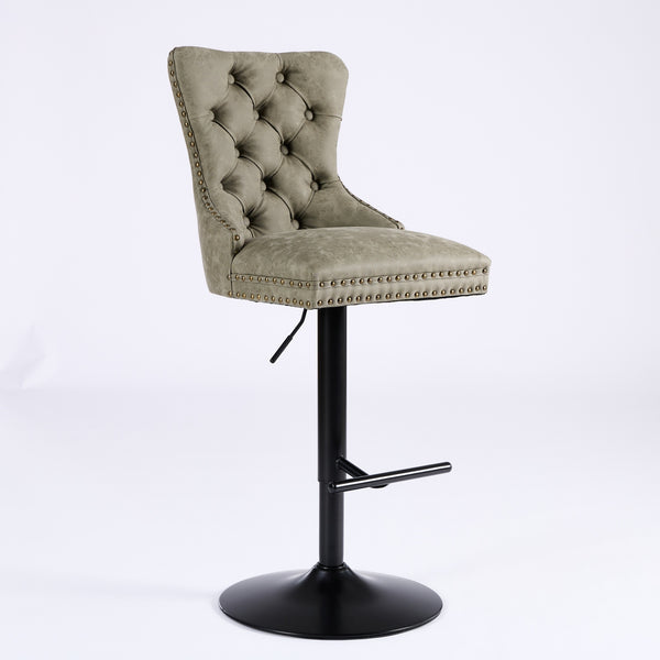 English Elm A&A Furniture Aged Olive Green Swivel Barstools, Adjustable 26"-33" Height, Set Of 2 For Home Bars W1143P195202