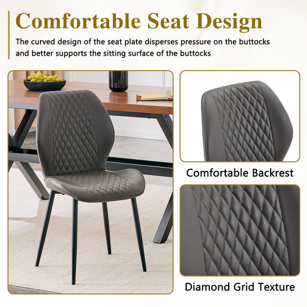 English Elm 4-piece Diamond Quilted Upholstered Dining Chair Set with Sleek Black Metal Legs Black,Dark Gray W1151P458005