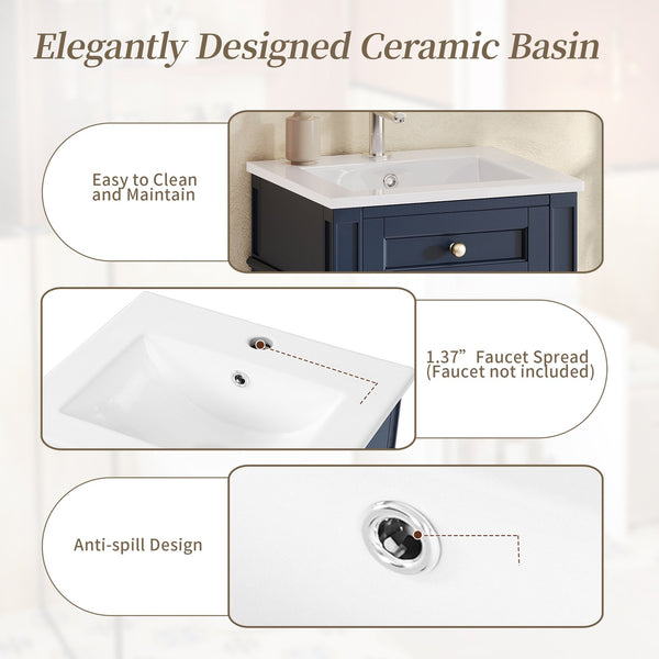 English Elm 18-inch French Style Freestanding Bathroom Vanity with Ceramic Sink Soft Close Storage Blue N710P411340C