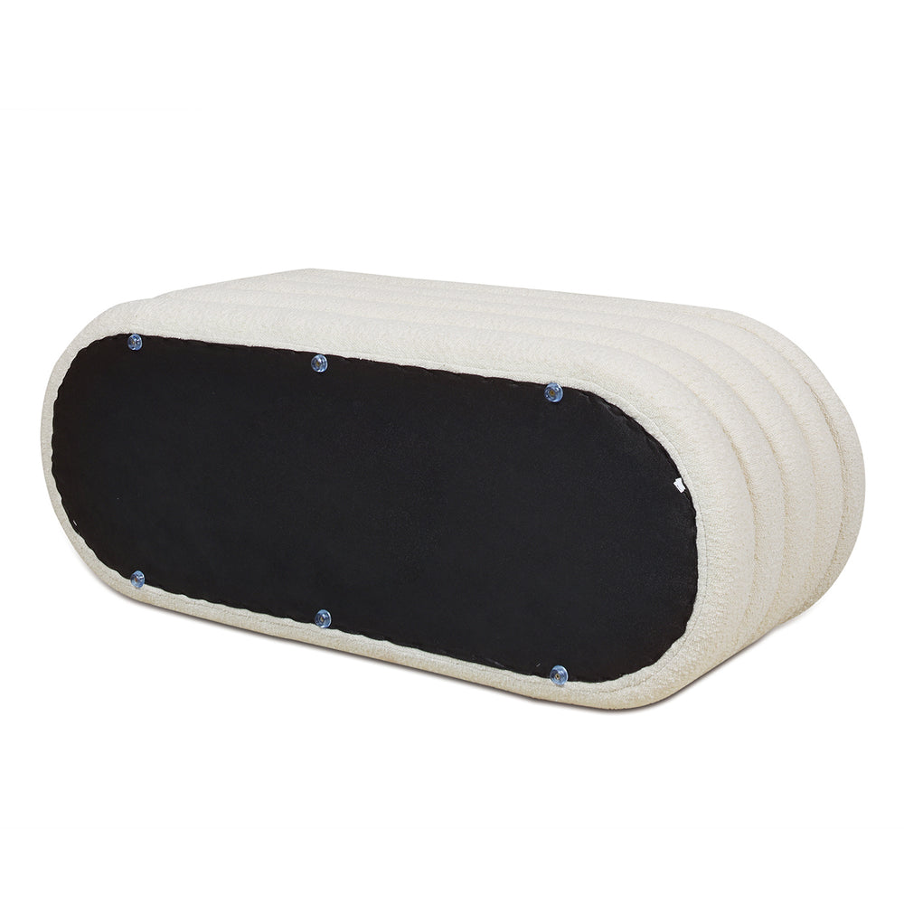 English Elm Jennifer Taylor Home - Fuji 49" Upholstered Oval Storage Bench with Bouclé Texture, Plush Tufted Lid & Hidden Compartment White B2719P238464