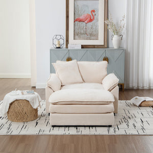 English Elm 44.5" Oversized Club Chair with Ottoman Chenille Upholstered Solid Wood Reading Seat Beige W3244S00008