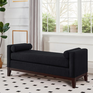 English Elm Large Boucle Upholstered Window Bench with Armrests and Throw Pillows for Entryway Black W2186P454318