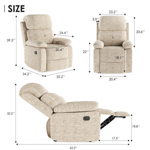 English Elm Small Recliner Chair with Padded Cushioning and Acacia Wood Frame, Easy Assembly, 330lb Capacity Sand T3623P408690