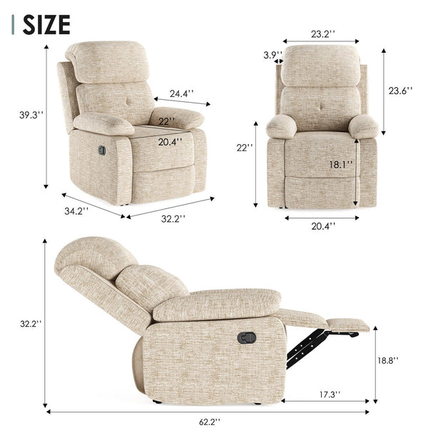 English Elm Small Recliner Chair with Padded Cushioning and Acacia Wood Frame, Easy Assembly, 330lb Capacity Sand T3623P408690