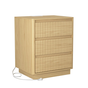 English Elm (set Set of 2 Modern End Tables with Usb-c Charging and Three Drawer Storage for Any Room Natural W409P414475