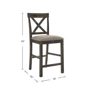 English Elm Set Of 2 Stylish Counter Height Chairs With Tan Linen Seats And Weathered Gray Wood Frame Design B016P314616-GIGA