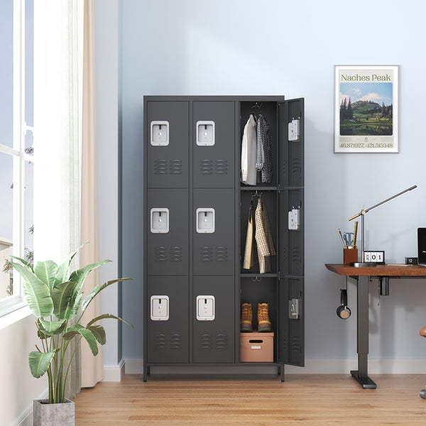English Elm 9 72"H Metal Lockers 9-Door Steel Locking Locker Cabinet for Gym, School, Office, Home Storage, Gray T2398P282152