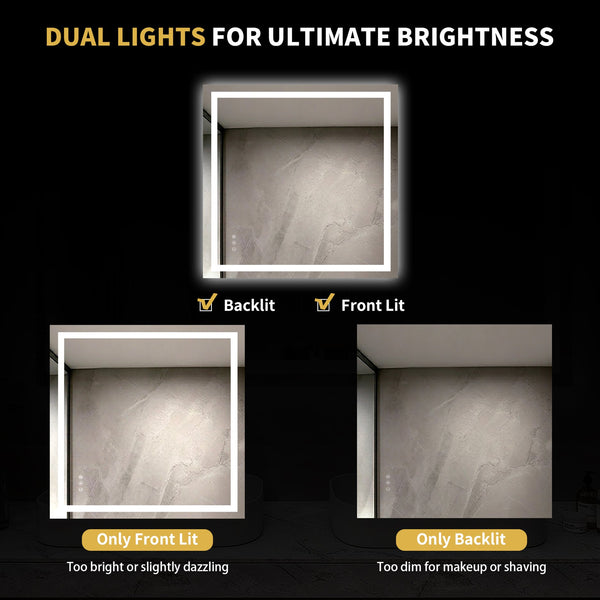 English Elm 36" Square Led Vanity Mirror with Dual Front Back Lighting Dimmable Anti-fog Bathroom W1920P493135