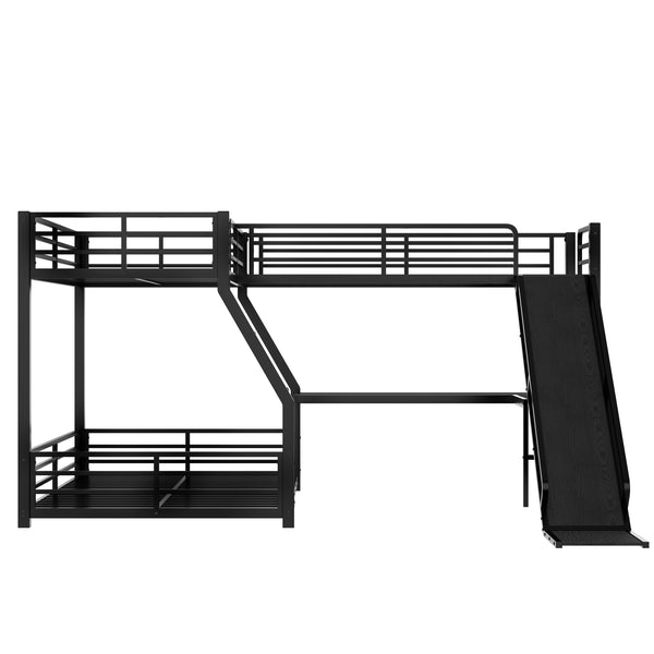 English Elm L-Shaped Triple Bunk Bed With Slide, Usb Ports, And Space-Saving Design For Kids & Teens, Black W1580S00277