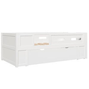 English Elm Wood Twin Platform Bed for Kids with Fence Guardrail and Under Storage Drawer White N709P385777K