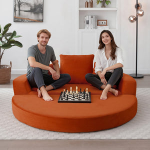 English Elm Convertible Corduroy Cloud Couch Bed with High-Density Foam, Boneless Futon Lounger for Cozy Relaxation Orange W2677P388983