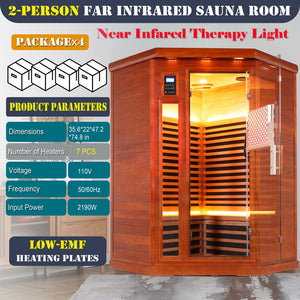 English Elm Far Infrared Two Person Corner Sauna Okoume Wood Low Emf Full Spectrum Therapy Cabin W3973S00014