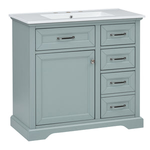 English Elm 36" Modern Grey Bathroom Vanity with Ceramic Undermount Sink, Soft-Close, Tip-Out Drawers & Storage Excellence W2896P318471