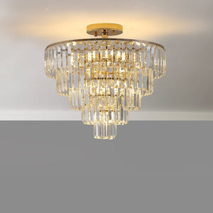 English Elm Gold Crystal 5-Tier Round Chandelier Semi-Flush Modern Luxury K9 Crystal Ceiling Light Fixture W2312P374964