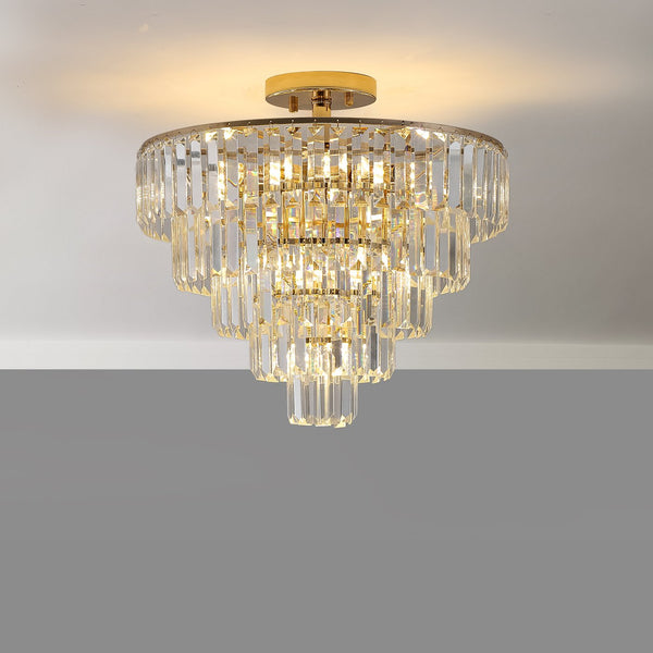 English Elm Gold Crystal 5-Tier Round Chandelier Semi-Flush Modern Luxury K9 Crystal Ceiling Light Fixture W2312P374964