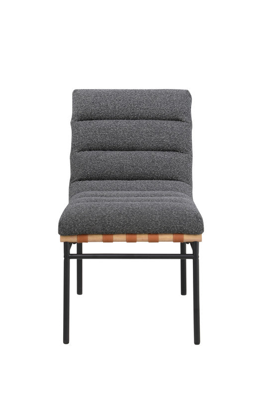English Elm Liana Boucle Upholstered Dining Chairs Set of 2 with Cognac Leather Accents Iron Legs Dark Gray B2749P413190