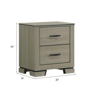English Elm Modern Weathered Gray Nightstand with 2 Dovetail Drawers, Poplar & Metal Build, Smooth Glides, 22x16x24 in Durable Bedside Cabinet B2741P404887