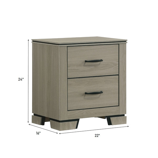 English Elm Modern Weathered Gray Nightstand with 2 Dovetail Drawers, Poplar & Metal Build, Smooth Glides, 22x16x24 in Durable Bedside Cabinet B2741P404887