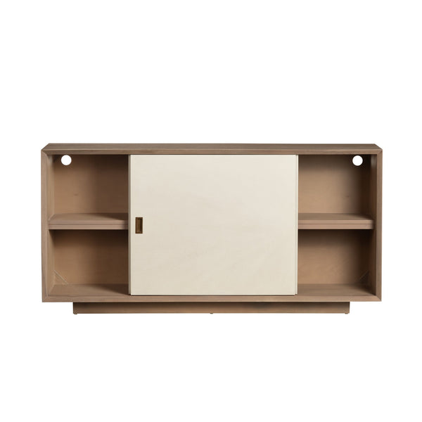 Crestview Collection Rustic 4 Door Media Credenza - Elegant Bayur Wood Sideboard With Cream Doors & Cord Management Brown Solid Wood Cvfdr1049