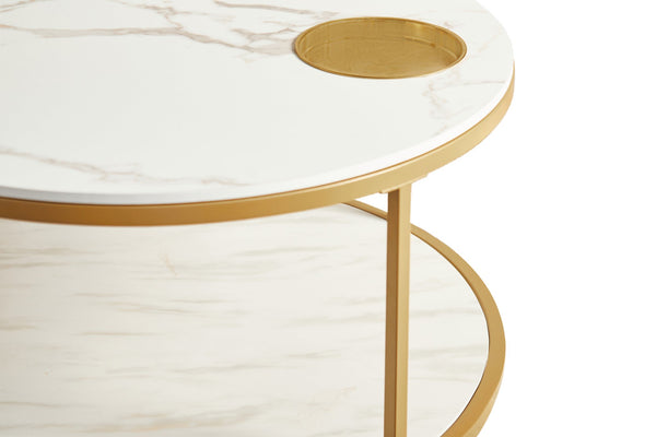 English Elm Round Coffee Table Antique Wood Finish Two Tier Open Shelf Modern Living Room White W1911P371884