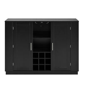 English Elm U_style Compact Kitchen Island with Drop Leaf Power Outlet Wine Rack Stemware Storage Black N711P437715B