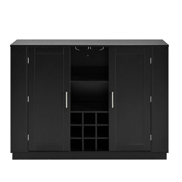 English Elm U_style Compact Kitchen Island with Drop Leaf Power Outlet Wine Rack Stemware Storage Black N711P437715B