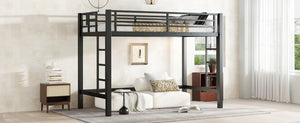 English Elm Twin Metal Loft Bed Twin XL Black - Sturdy Minimalist Bunk with Ladder, Guardrails & Underbed Storage Space W1580P370677